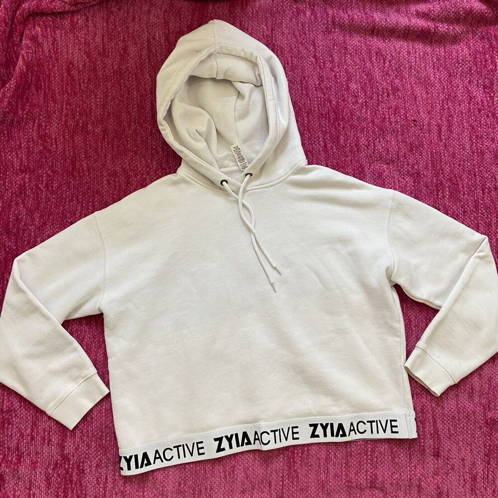 Zyia Active Band Logo Hoodie Sweatshirt White Size Large